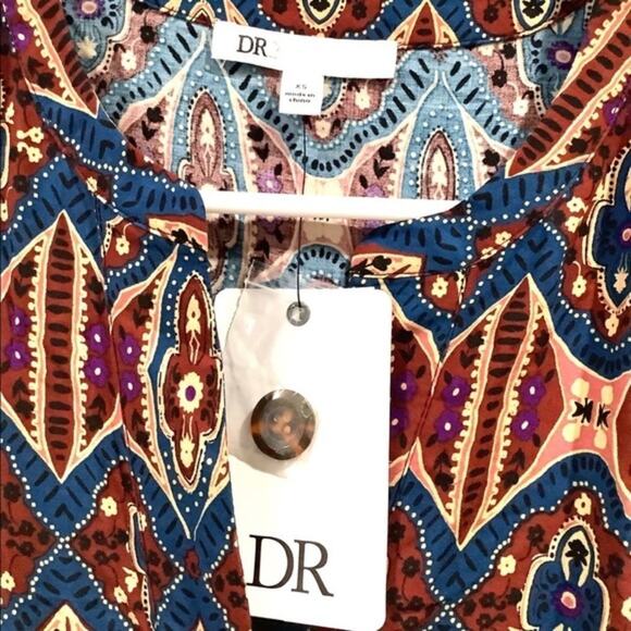 DR2 by Daniel Rainn Women's Multicolored Patterned Button Up Blouse Sz XS - Picture 5 of 5